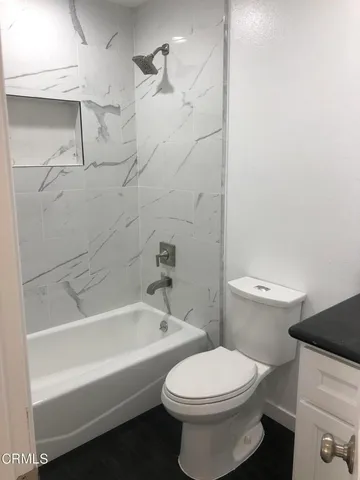 a bathroom with a toilet and a bathtub