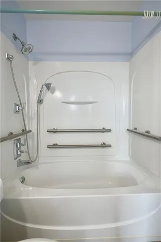 a bathroom with a bathtub