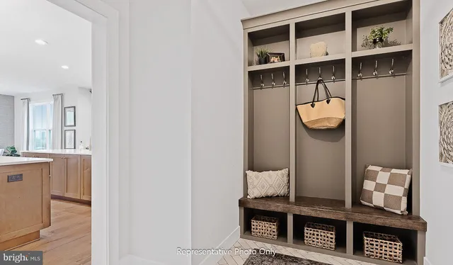 a view of small space with racks on the wall