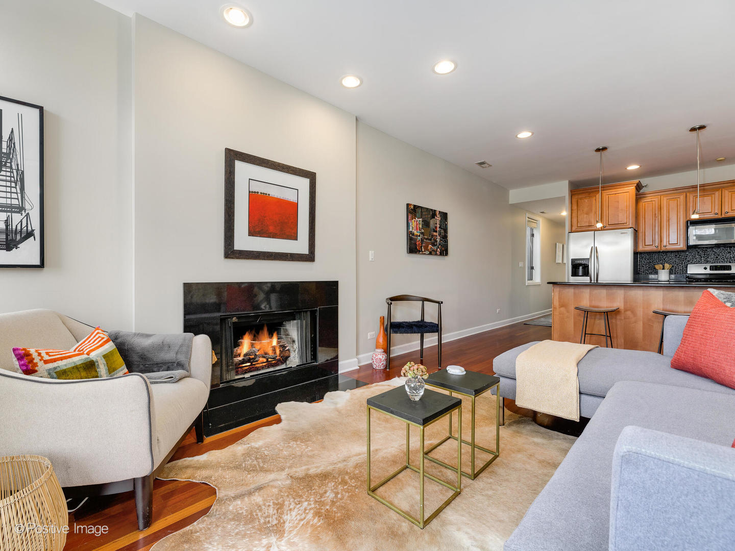 1704 South Morgan Street, Unit 2 Chicago, IL 60608 - Photo 10 of 18 a living room with furniture and a fireplace