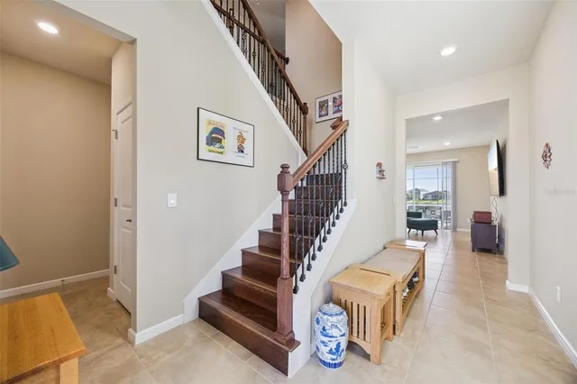 a view of a hallway with workspace