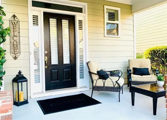 a view of a bench in the patio