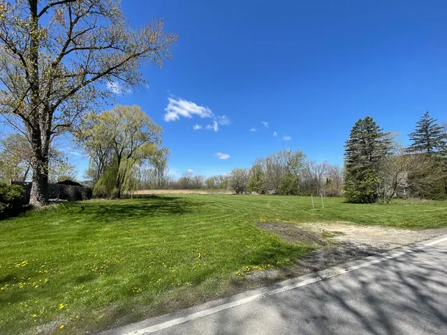 a view of a field of grass and trees