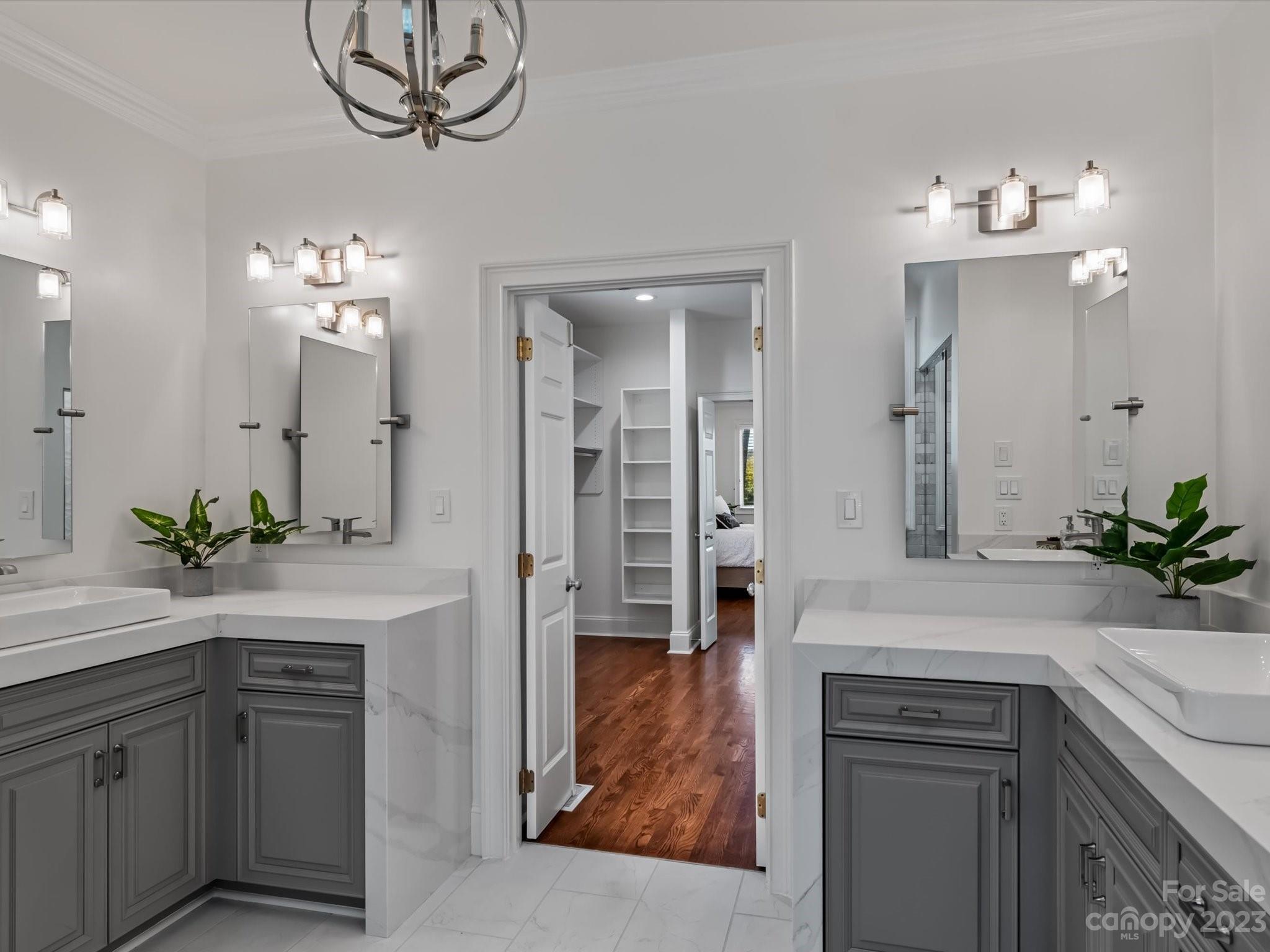 18916 Riverwind Lane Davidson, NC 28036 - Photo 15 of 25 a spacious bathroom with a granite countertop sink a mirror and a potted plant