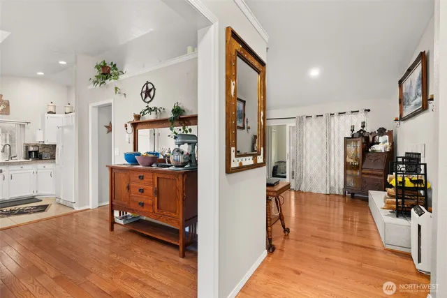 a view of a living room and dining room