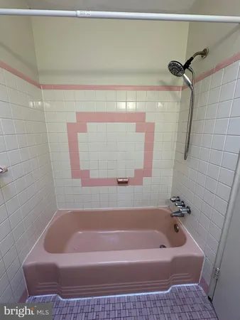 a bathroom with a bathtub and shower