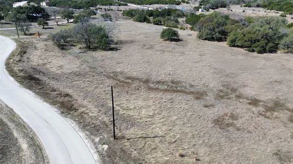 a view of a dry yard with trees