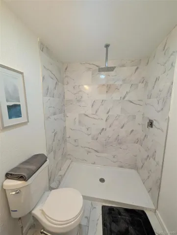 a bathroom with a toilet and a shower
