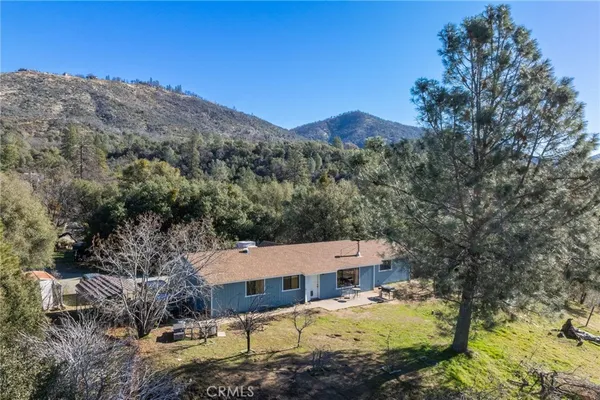 a view of backyard with wooden fence