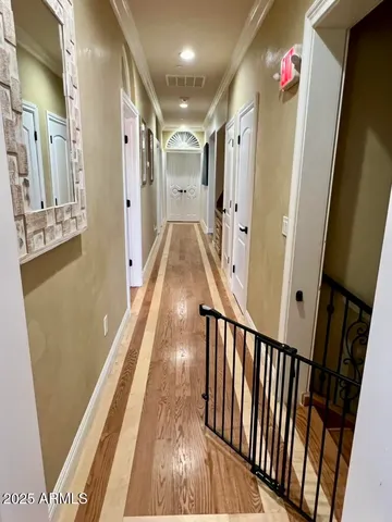 a bedroom with a bed and a table