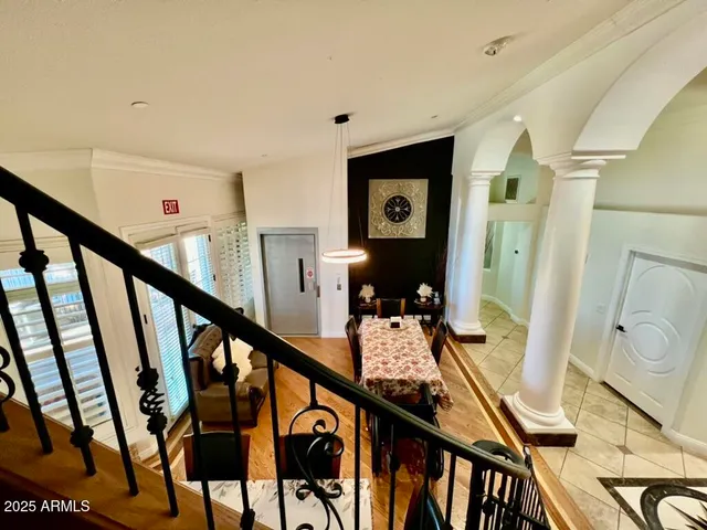 a view of a table and chairs in patio