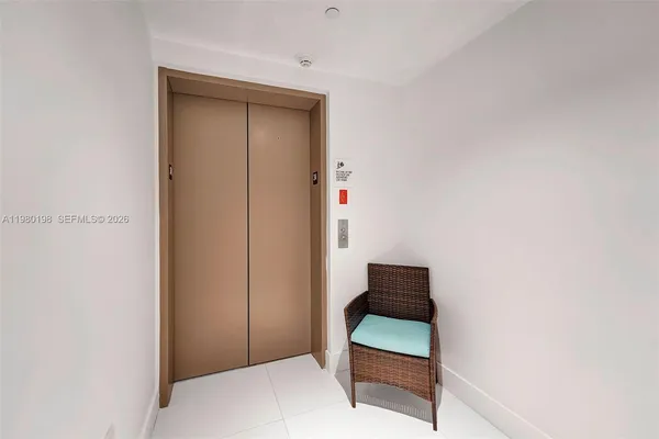 a balcony with a table