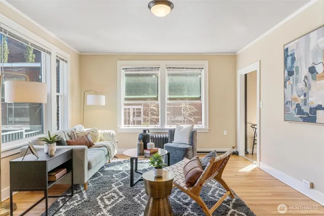 a living room with furniture and a window