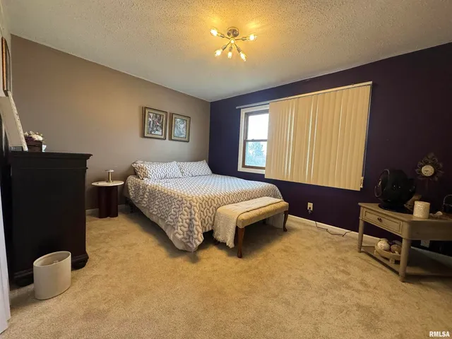 a spacious bedroom with a bed and a cabinets