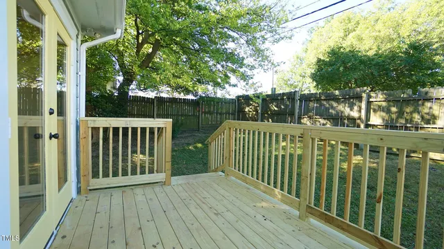 a view of a wooden deck