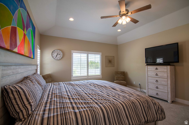 646 East 1400th Street North Mapleton, UT 84664 - Photo 27 of 78 Bedroom featuring a tray ceiling with recessed lighting and a ceiling fan