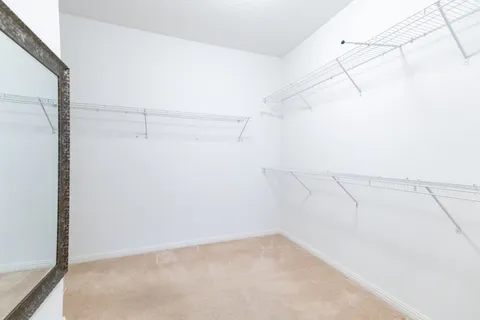 a view of a room with racks on the wall