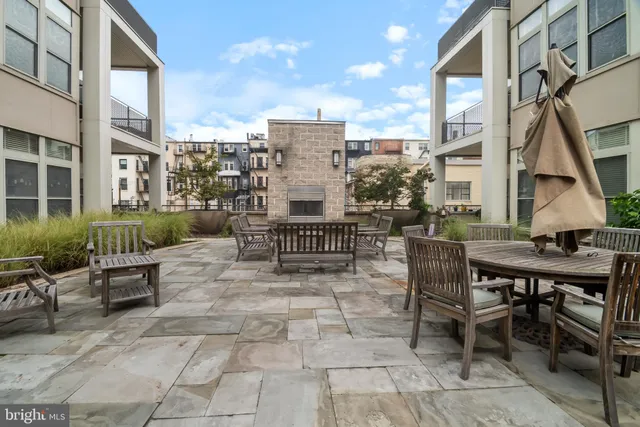 a view of a terrace with sitting area