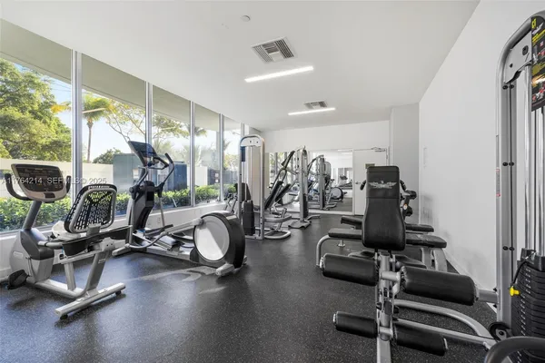 a view of a room with gym equipment