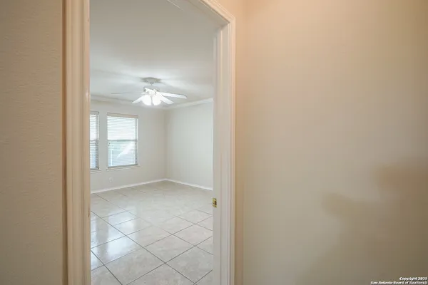 a view of a chandelier in a room