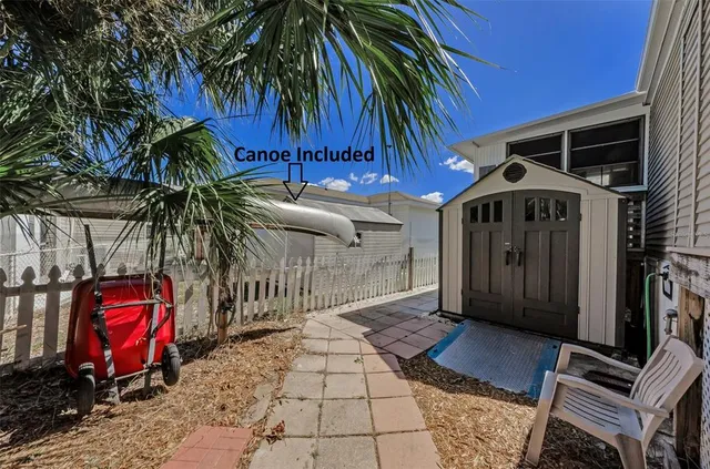 an outdoor space with furniture