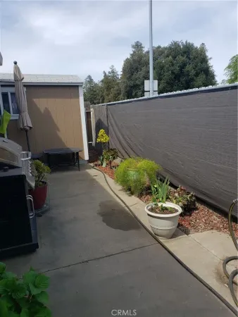 a view of a porch with furniture and plants