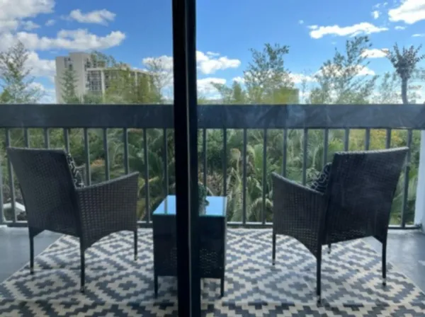 a view of a city from a balcony