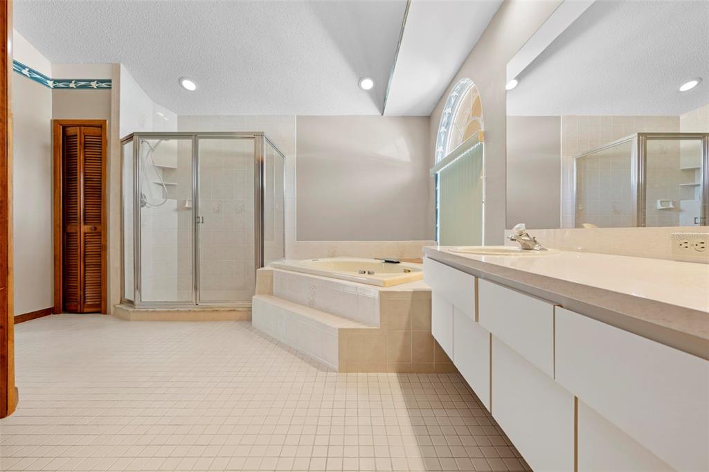 1446 Cornell Avenue Spring Hill, FL 34609 - Photo 21 of 39 a bathroom with a double vanity sink a mirror and a bathtub