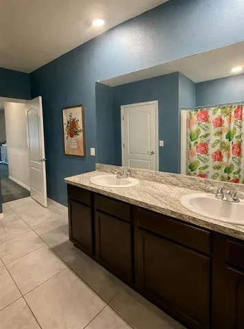 a bathroom with a sink and a large mirror