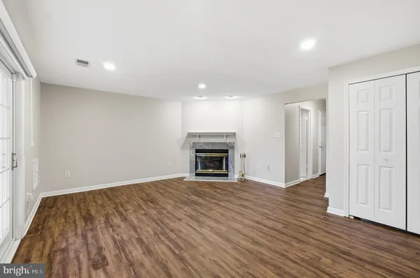 a room with a fireplace