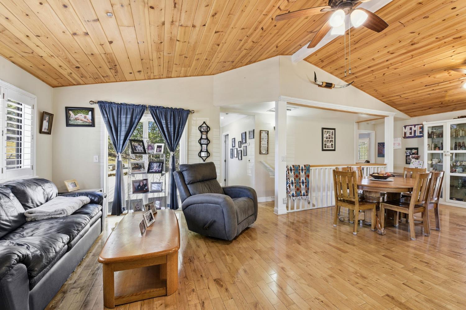 2440 Pleasant Valley Road Placerville, CA 95667 - Photo 6 of 40 living room with a vaulted wooden ceiling, a ceiling fan, and light wood-style floors