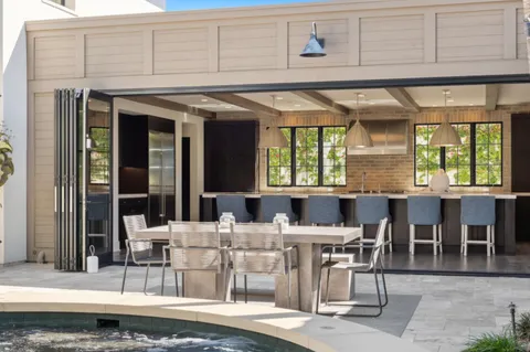 an outdoor view with patio