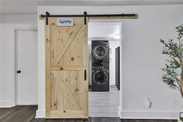 a view of a storage & utility room with wooden floor