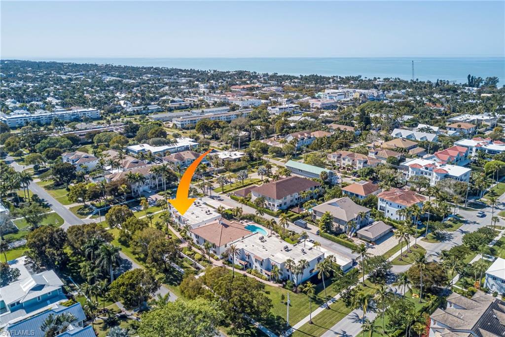1070 6th Street South, Unit 1070 Naples, FL 34102 - Photo 5 of 41 Aerial view of property's location featuring nearby Cambier Park, beach access, 5th Ave, 3rd Ave...