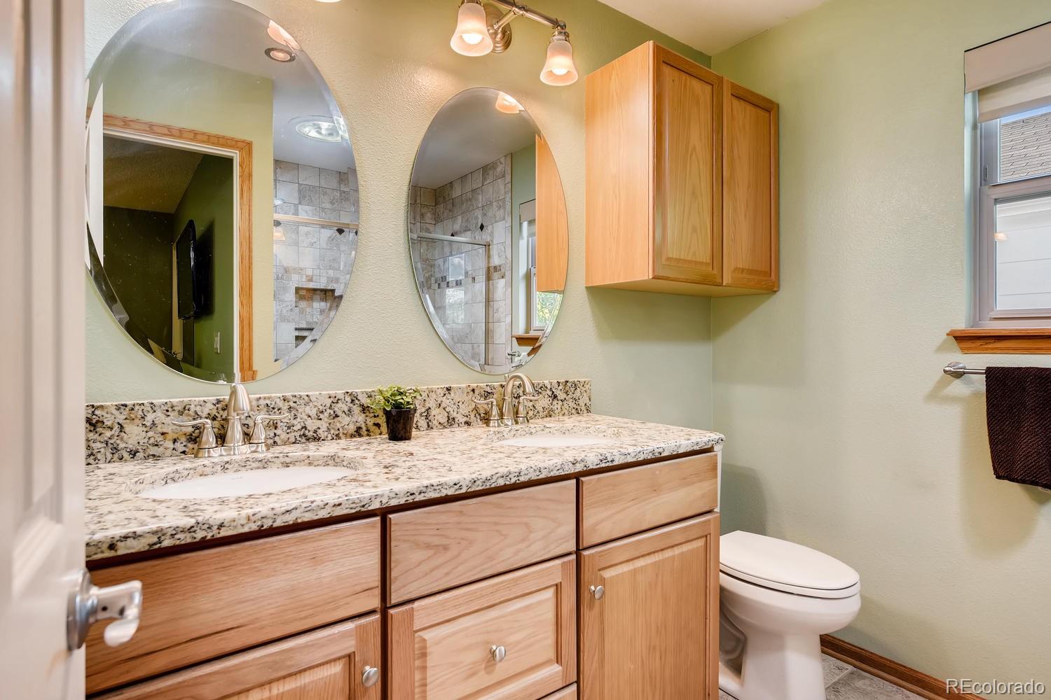 9840 South Castle Ridge Circle Highlands Ranch, CO 80129 - Photo 15 of 28 a bathroom with a granite countertop toilet sink and mirror