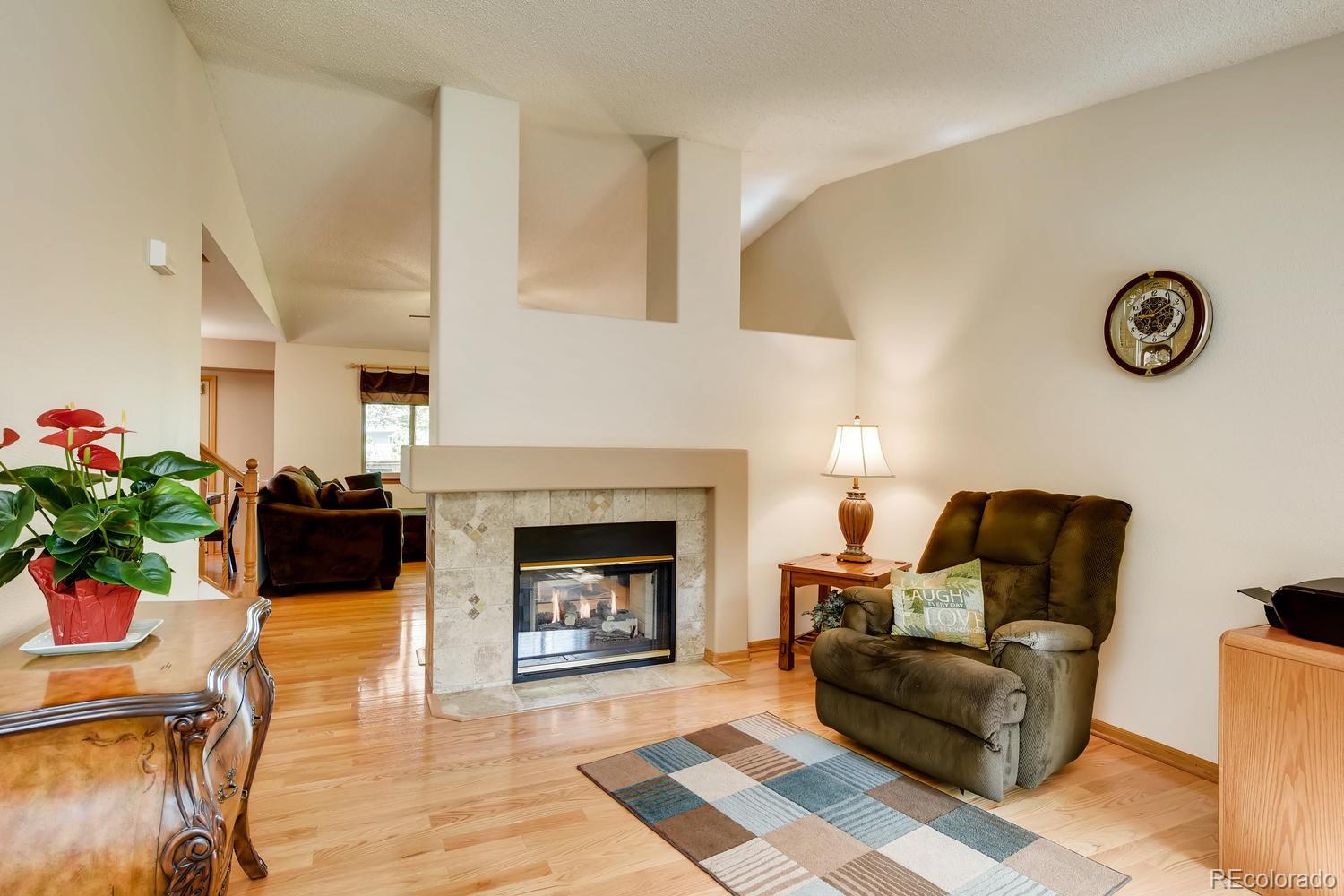 9840 South Castle Ridge Circle Highlands Ranch, CO 80129 - Photo 4 of 28 a living room with furniture and a fireplace