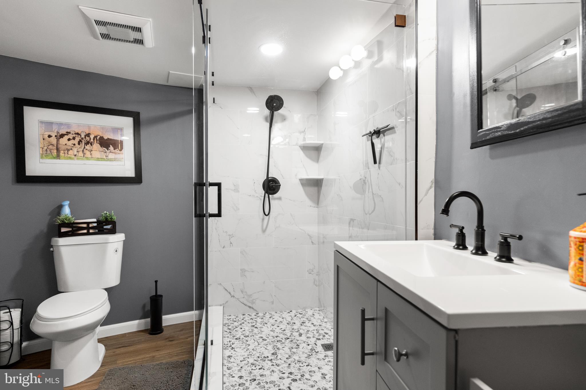 10803 Crest Hill Road Marshall, VA 20115 - Photo 16 of 30 a bathroom with a sink a toilet and shower