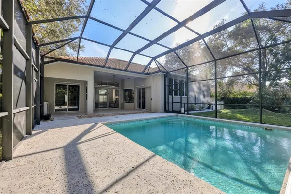 a view of a porch with a backyard