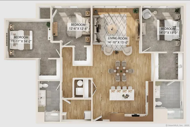 a front view of a building and a street