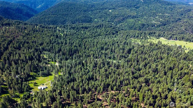 a view of a lush green hillside and a building