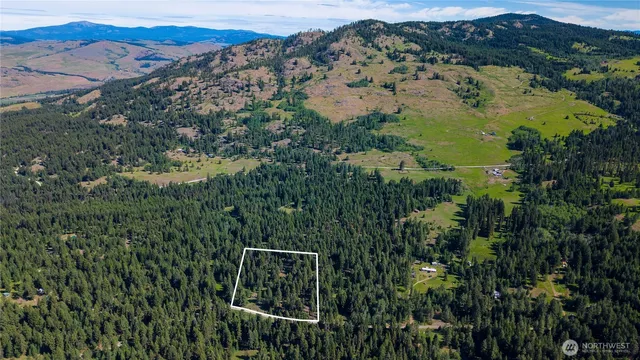 an aerial view of mountain with residential house and green space