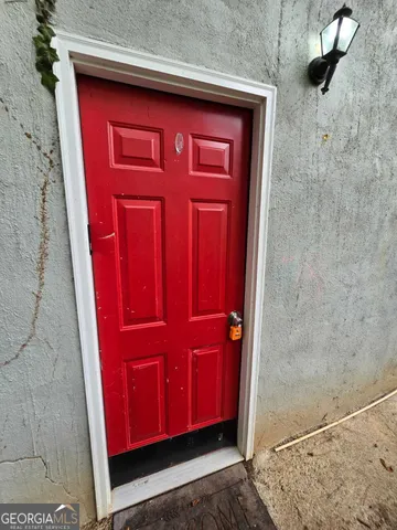 a view of a red door