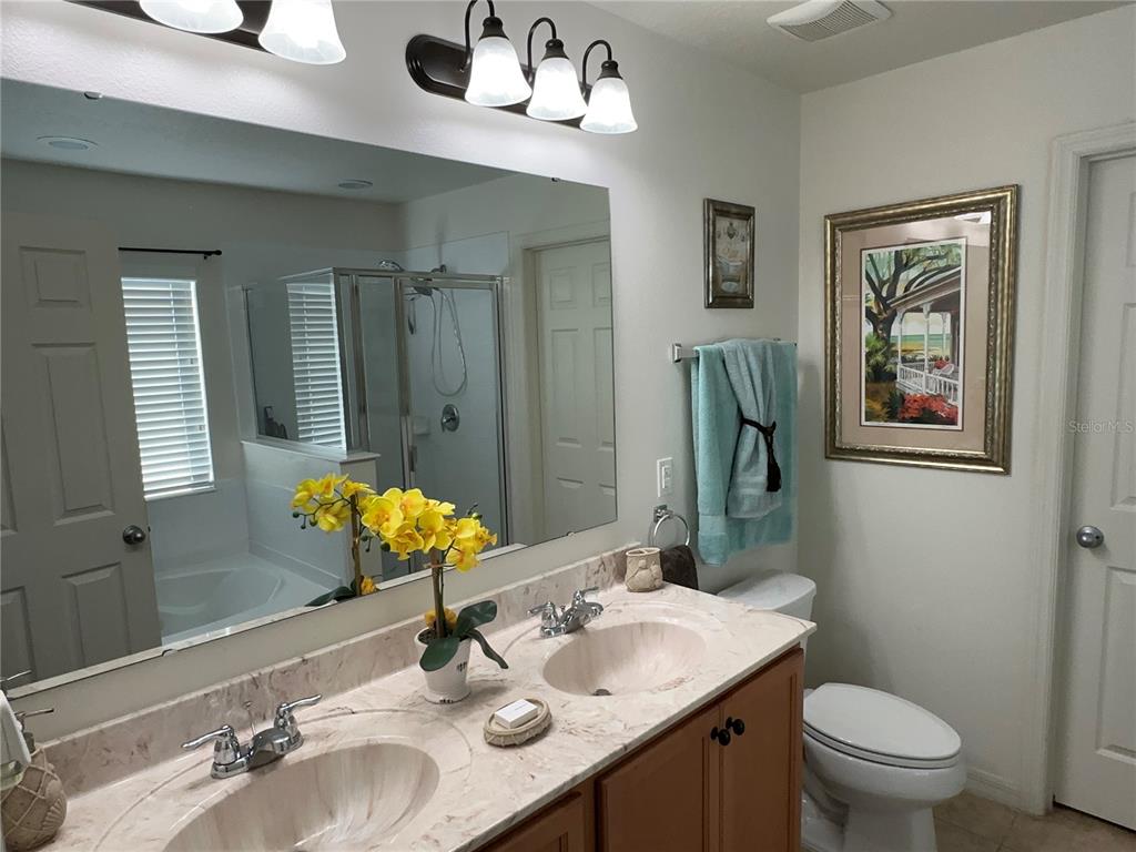 Undisclosed Address Tavares, FL 32778 - Photo 13 of 29 a bathroom with a granite countertop sink a toilet and mirror
