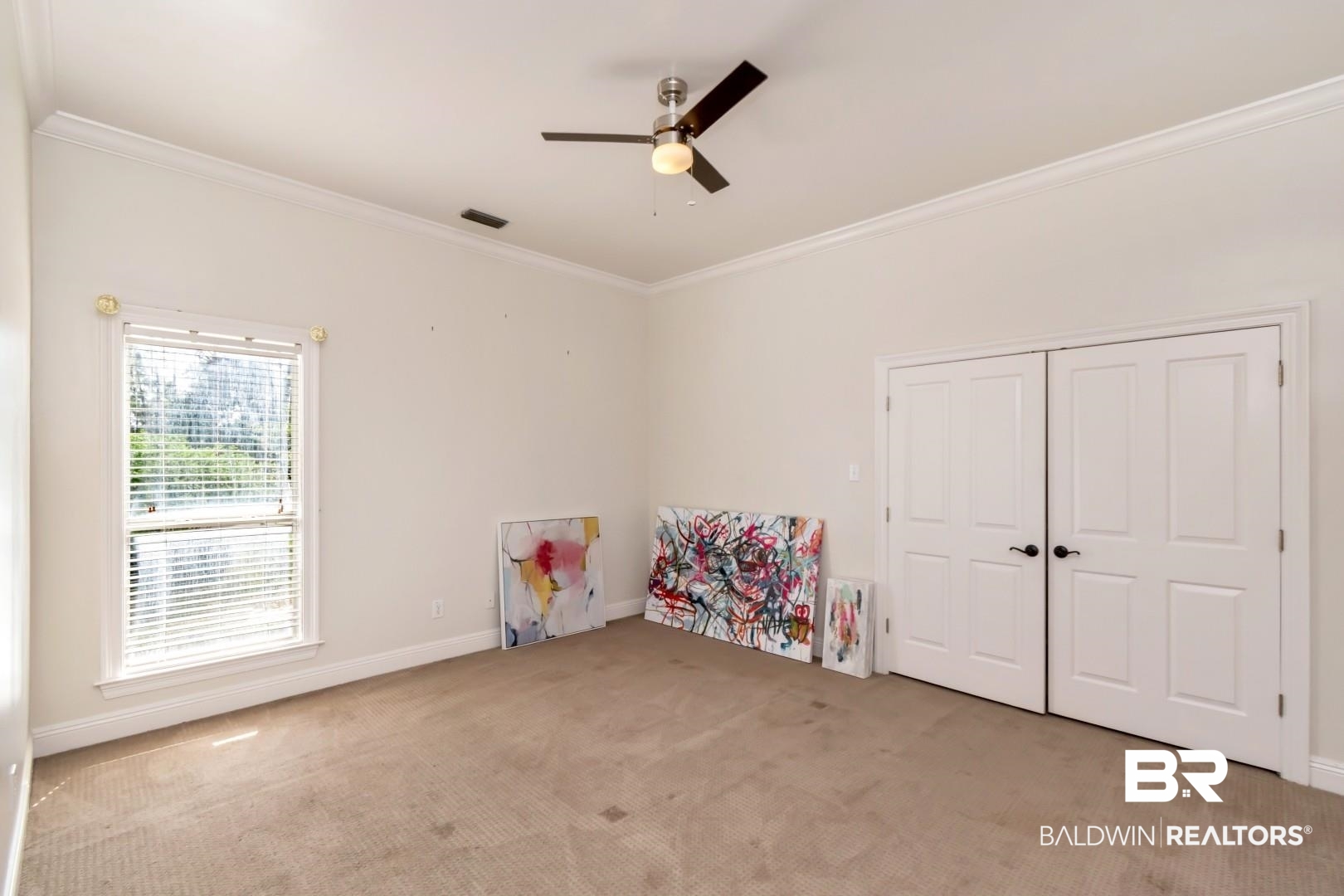 2640 Meadowlake Road Semmes, AL 36575 - Photo 22 of 55 Rec room featuring light colored carpet, crown molding, and a ceiling fan