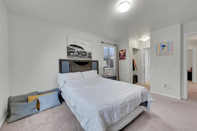 a bedroom with a bed and a couch