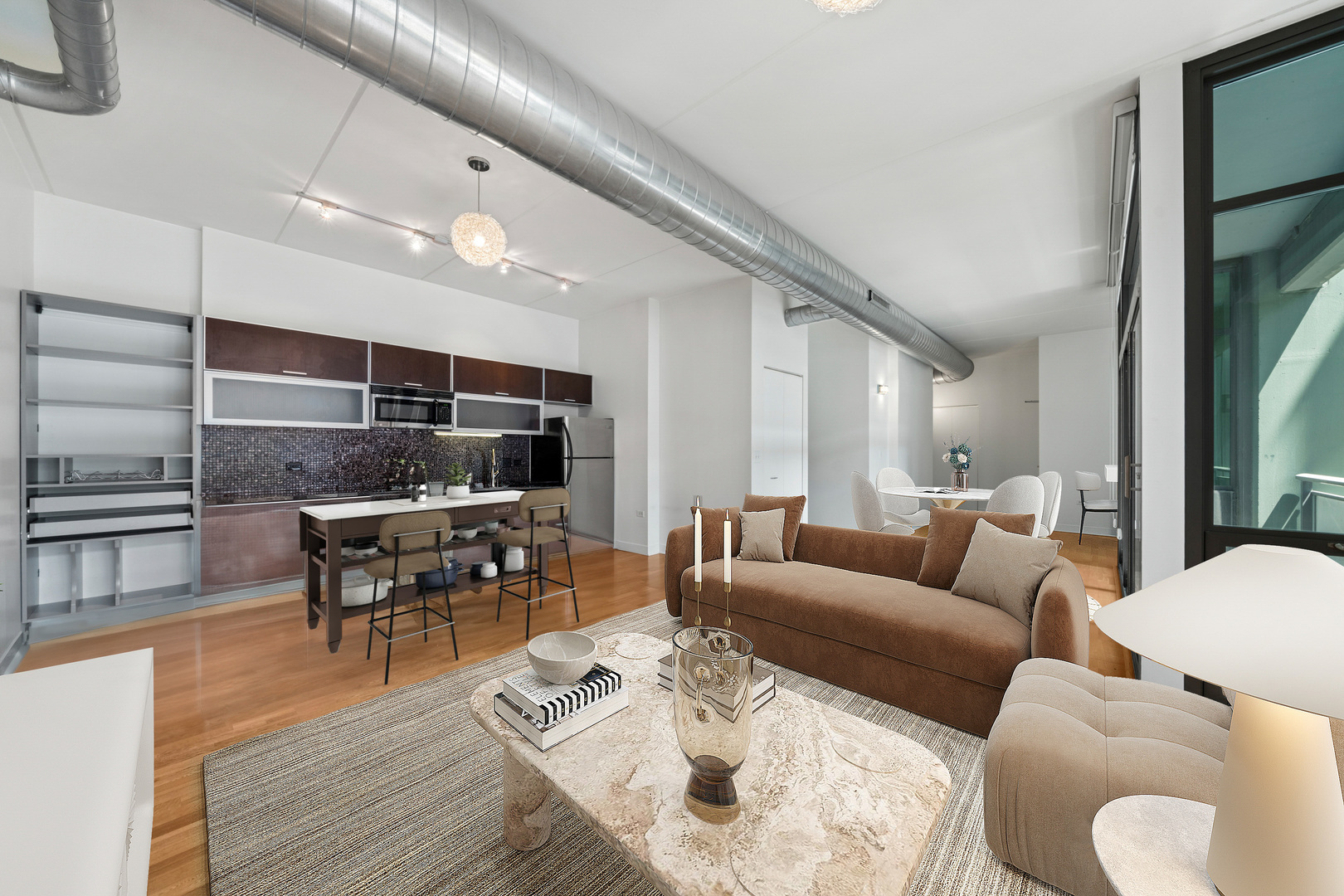 660 West Wayman Street, Unit 201B Chicago, IL 60661 - Photo 5 of 34 a living room with furniture and wooden floor