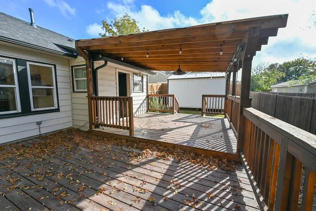a porch with seating space