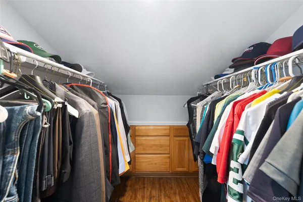 a view of walk in closet with clothes and shoes