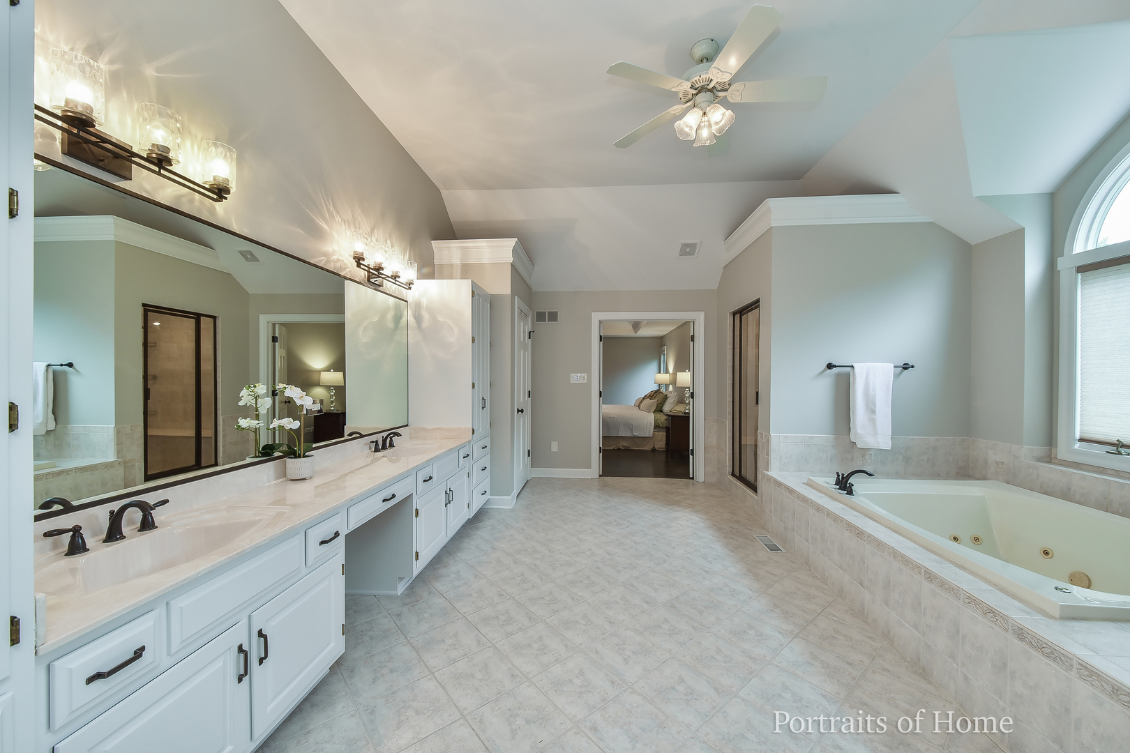 3721 Red Oak Lane Lisle, IL 60532 - Photo 20 of 35 a large spacious bathroom with a granite countertop tub sink shower and mirror
