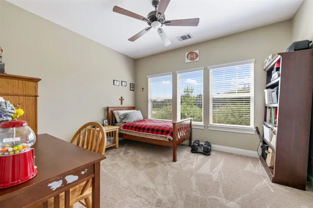 a workspace with a bookshelf